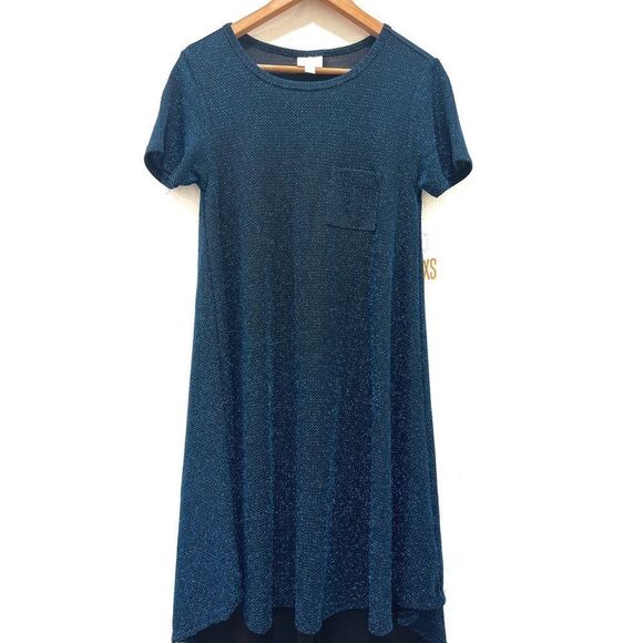 Vintage Blue Metallic Sparkle Glitter LuLaRoe Carly XS Hi Lo Tunic - Picture 3 of 7